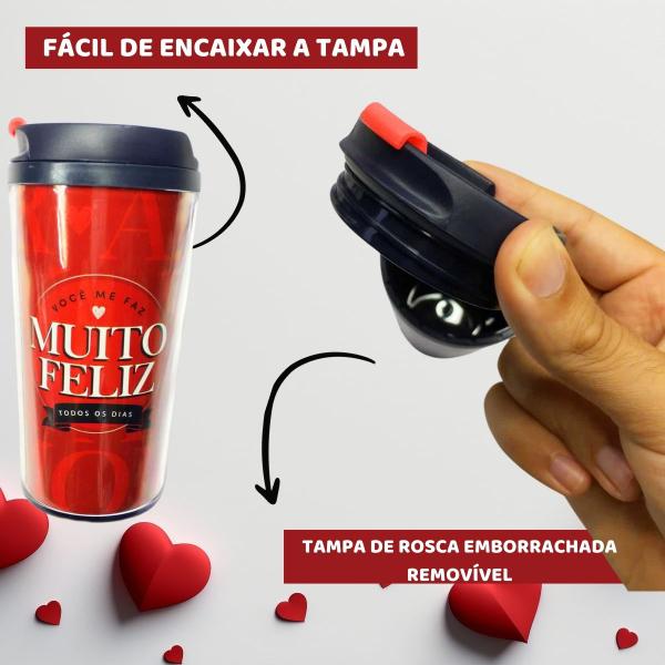 Imagem de Copo Viagem Térmico Plástico Vermelho Smart 200ml Café Você Me Faz Muito Feliz Presente