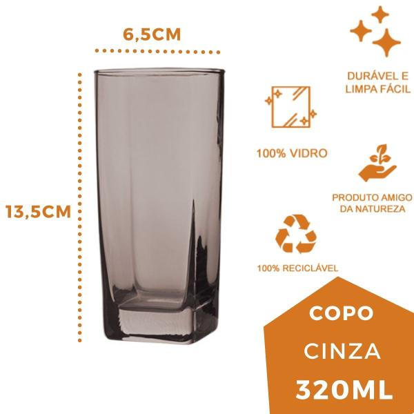 Imagem de Copo Vidro 320ml Quadrado BALI Jogo com 4 Cinza Luxo Agua