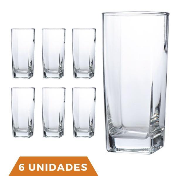 Imagem de Copo Vidro 320ml Quadrado BALI Jogo com 6 Transparente Luxo