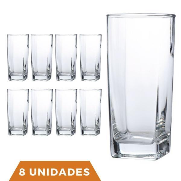 Imagem de Copo Vidro 320ml Quadrado Bali Jogo com 8 Transparente Luxo