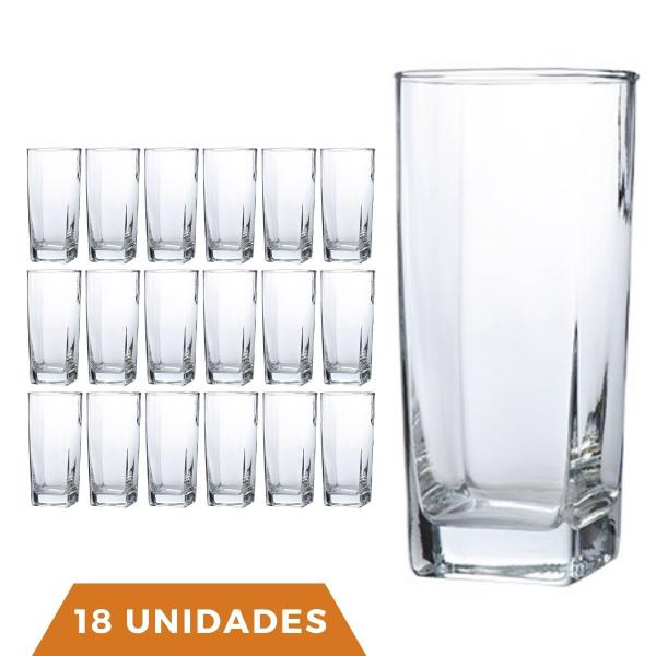 Imagem de Copo Vidro 320ml Quadrado BALI Kit com 18 Transparente Luxo