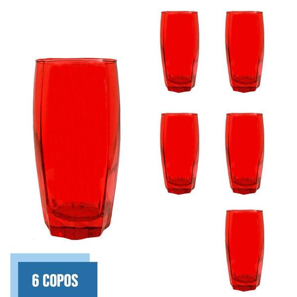 Imagem de Copo Vidro 370ml Florence Glamour jogo c/ 6 Vermelho