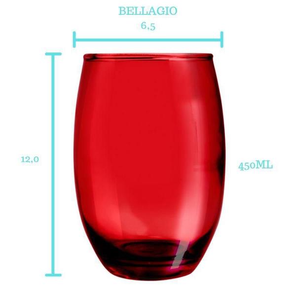 Imagem de Copo Vidro 450Ml (Suco, Água) Bellagio Kit Com 12 Vermelho