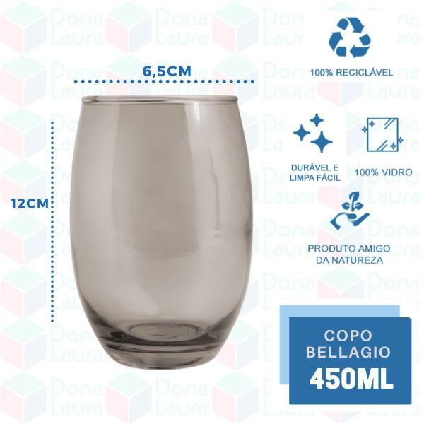 Imagem de Copo Vidro 450ml (Suco, água) BELLAGIO kit com 18 Cinza