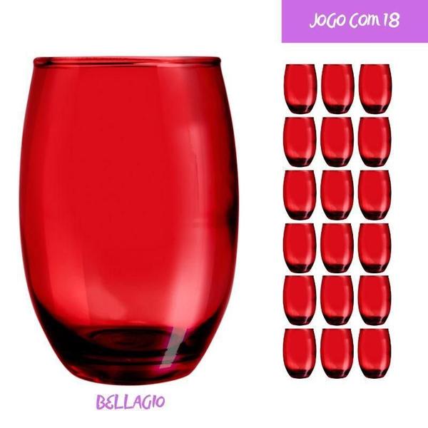 Imagem de Copo Vidro 450Ml (Suco, Água) Bellagio Kit Com 18 Vermelho