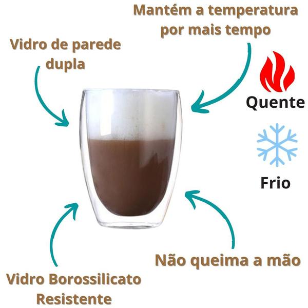 Imagem de Copo Vidro Duplo Café Expresso Capuccino Chá 2 Peças 350ml