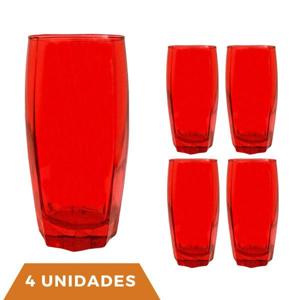 Imagem de Copo Vidro Florida 370ml Vermelho Suco Agua Tendencia - 4 UN