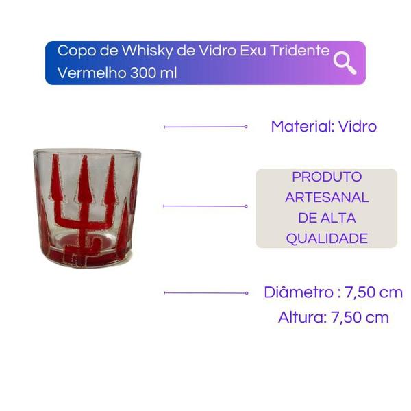 Imagem de Copo Whisky de Vidro Exú Tridente Vermelho 230 ml Nadir Luxo