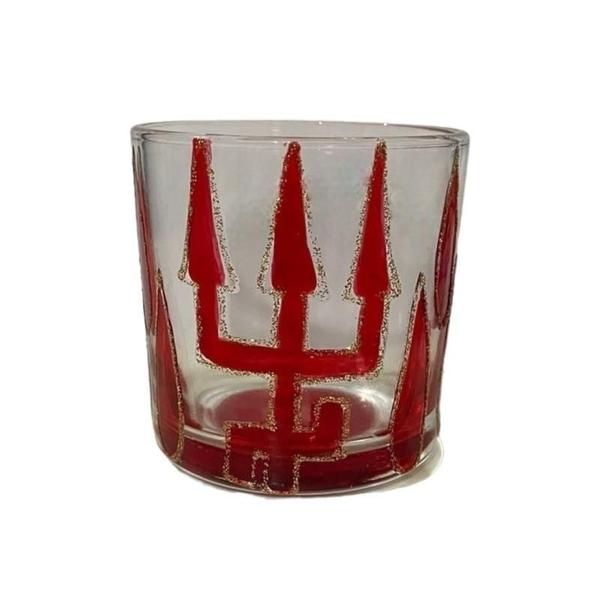 Imagem de Copo Whisky De Vidro Exú Tridente Vermelho 230 Ml Nadir Luxo