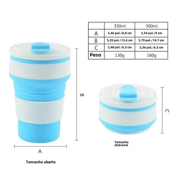 Imagem de Copos de Café Dobráveis de Silicone (12oz) com Tampa - Reutilizáveis e Portáteis