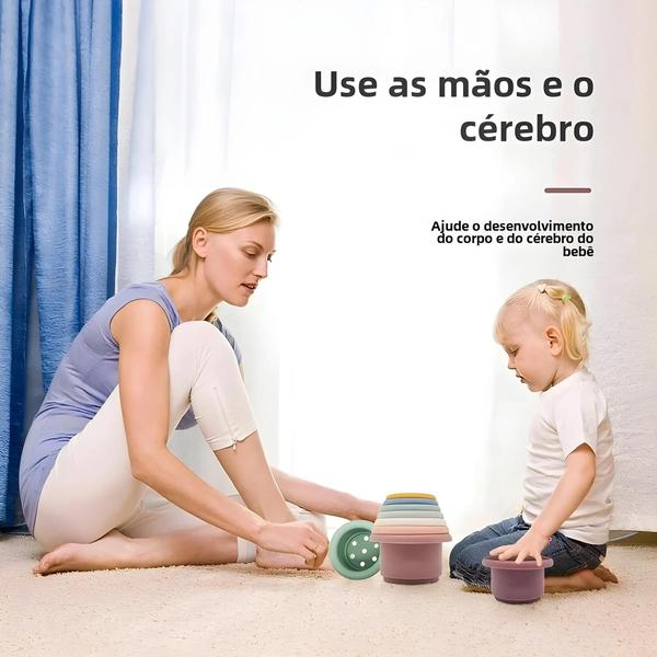 Imagem de Copos de Empilhamento Montessori para Bebês (0-12 Meses) - Brinquedo Educativo