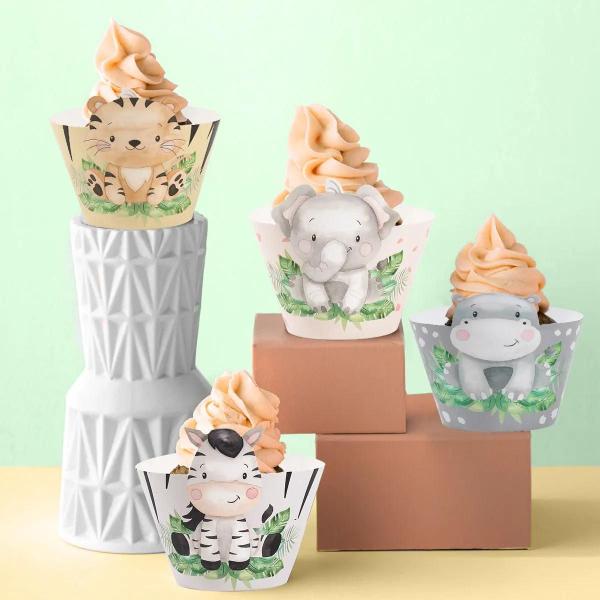 Imagem de Copos de Papel para Cupcake - Animais da Selva para Chá de Bebê e Festa Infantil