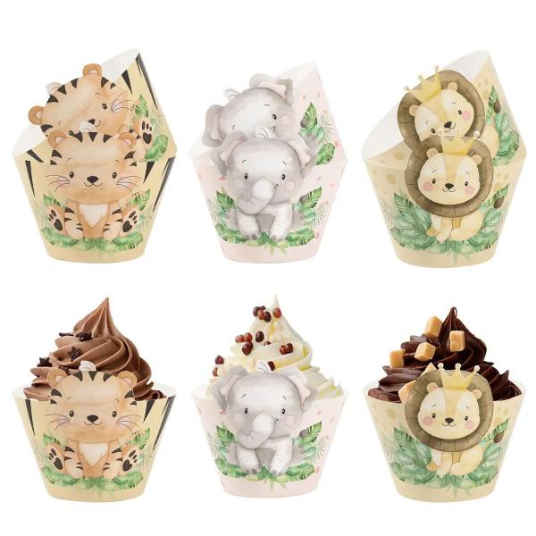 Imagem de Copos de Papel para Cupcake - Animais da Selva para Chá de Bebê e Festa Infantil