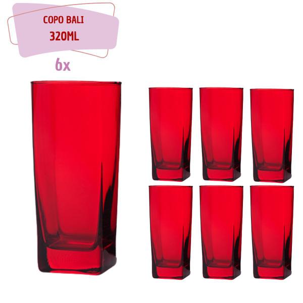 Imagem de Copos de Vidro 320ml Vermelho Texas Agua Suco 6 Unidades