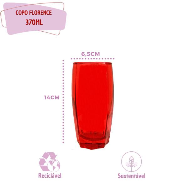 Imagem de Copos de Vidro 370ml Vermelho Florida Agua Suco Vinho 24 Un