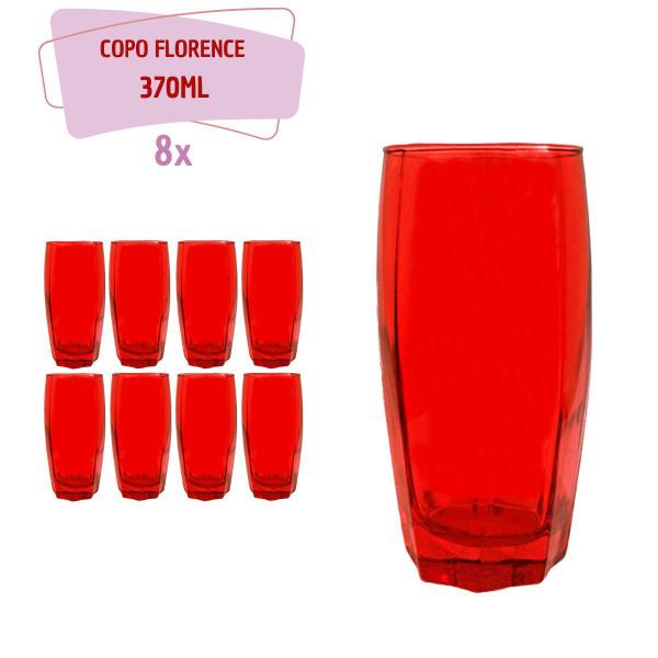 Imagem de Copos de Vidro 370ml Vermelho Florida Agua Suco Vinho 8 Un