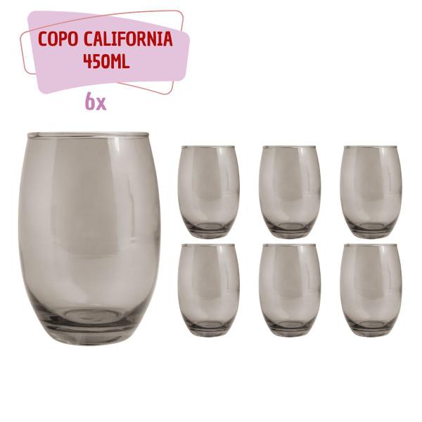 Imagem de Copos de Vidro 450ml Cinza California Agua Suco Vinho 6 Unid