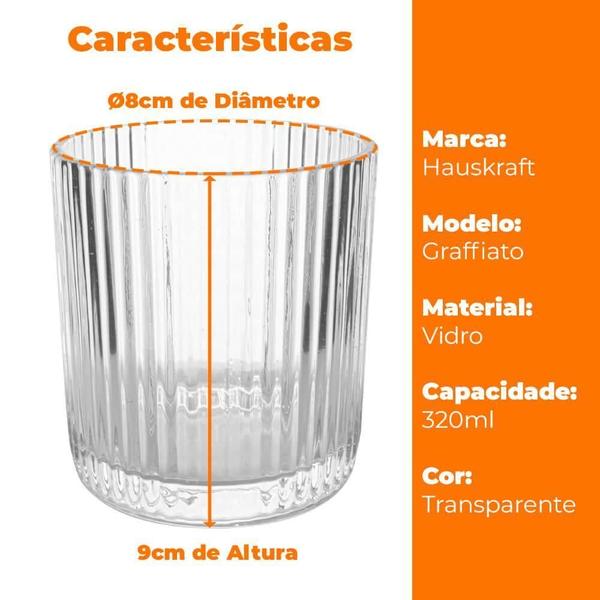 Copos de Vidro Graffiato 320ml 6 Peças - Hauskraft Imagem de Copos de Vidro Graffiato 320ml 6 Peças - Hauskraft
