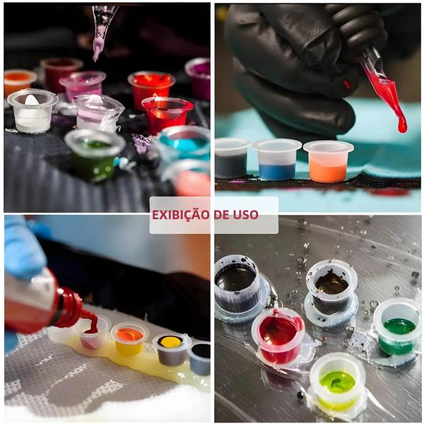 Imagem de Copos Descartáveis para Tinta de Tatuagem SML - 100 Unidades com Tampas Plásticas