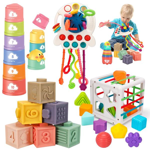 Imagem de Copos empilháveis Qirptey Montessori Pull String para bebês