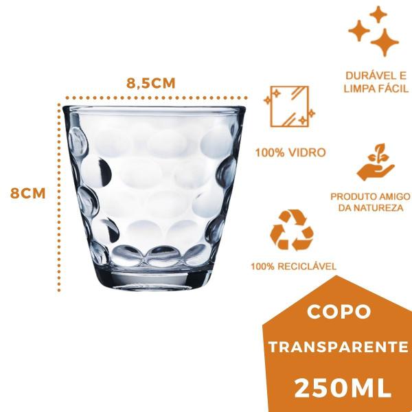 Imagem de Copos Vidro Bangkok Transparente Redondo 250ML Água 24 un