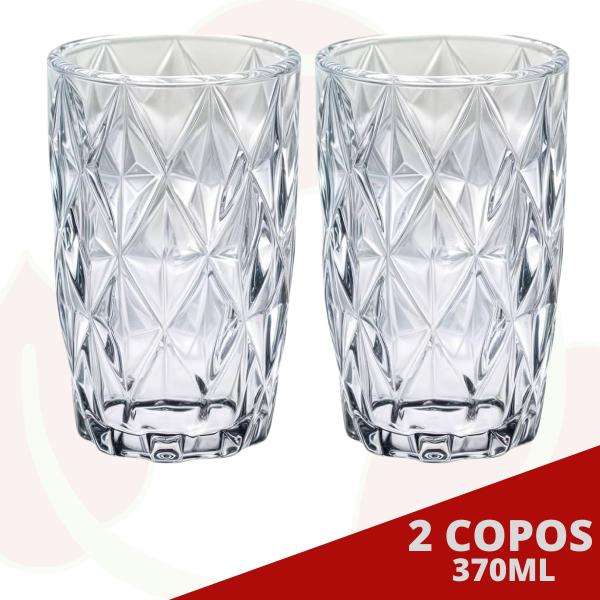 Imagem de Copos Vidro Grosso Modelo Diamante 370 ML Transparente - 2 Un