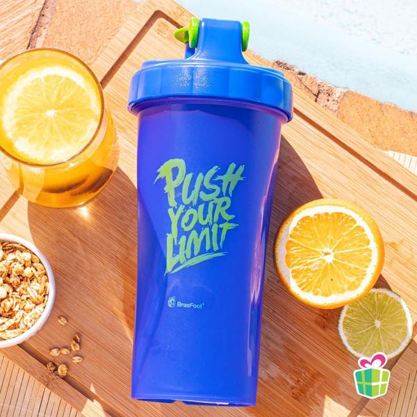 Imagem de Coqueteleira 600 ml Push Your Limit Garrafa Plástica Azul e Verde Livre BPA Água Academia - BrasFoot