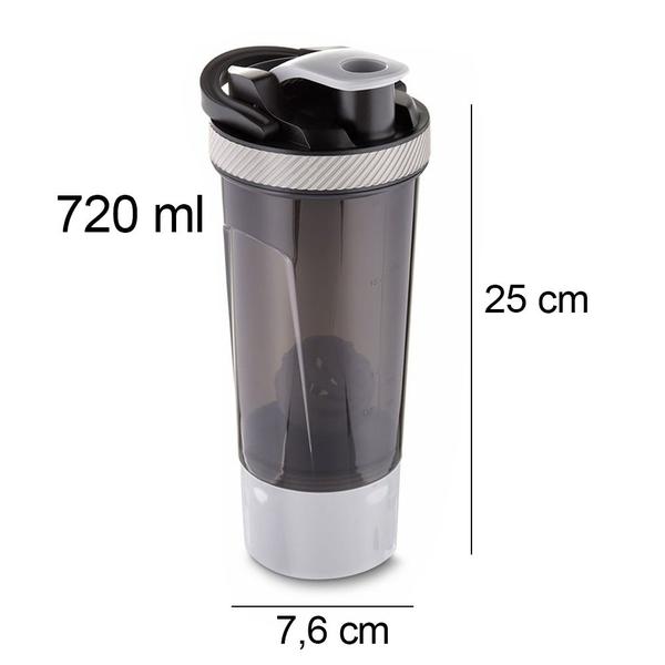 Imagem de Coqueteleira Academia Shaker Premium 700ml Fitness Com Compartimento Divisória Whey Shakeira Garrafinha Copo Porta Comprimido