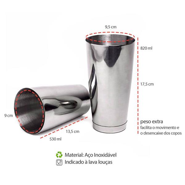 Coqueteleira Boston Copo Duplo e Dosador Drinks Inox Profissional - GOURMET MIX Imagem de Coqueteleira Boston Copo Duplo e Dosador Drinks Inox Profissional