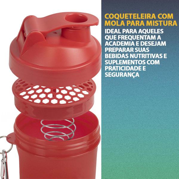 Imagem de Coqueteleira Copo Academia 500ml 3 Em 1 Shakeira Garrafa Shaker Com Mola Compartimentos Para Suplementos Fit
