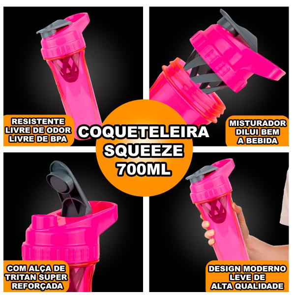 Imagem de Coqueteleira Copo Academia 700ml Shakeira Garrafa Shaker Com Misturador Para Suplemento -ROSA