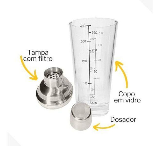 Imagem de Coqueteleira De Vidro 400ml Drinks Inox Caipirinha Bartender - Em Casa Tem