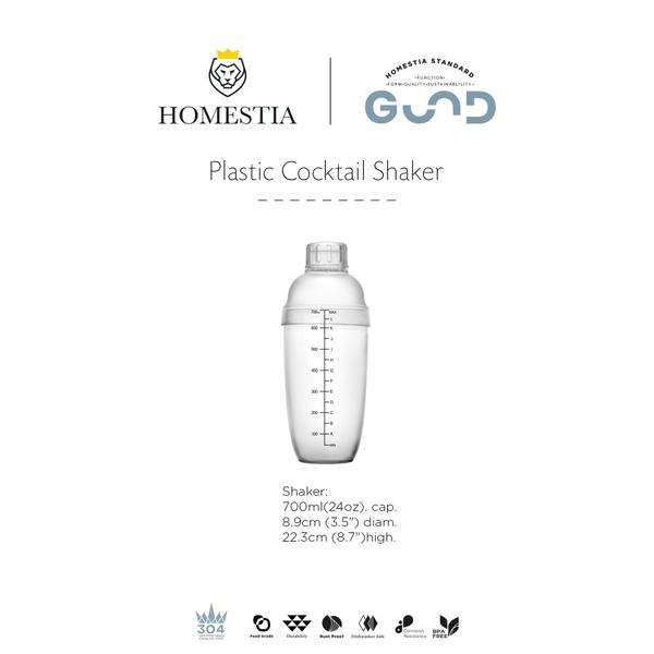 Imagem de Coqueteleira Homestia Plastic 700 ml com escamas pretas e 3 tampas