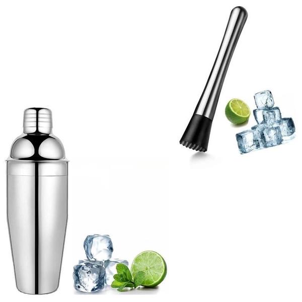 Imagem de Coqueteleira Inox 500Ml + Socador/Macerador - Kit Caipirinha