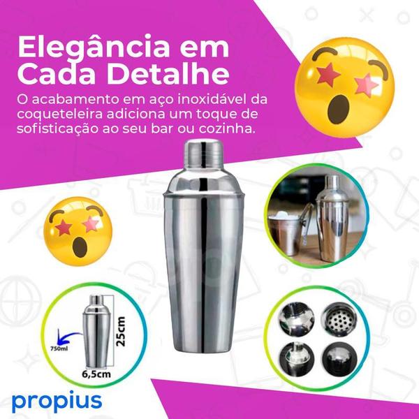 Imagem de Coqueteleira Inox 750 Ml 3 Peças Shake Coqueteleiro Bartender Eventos Festas Casamento Caipifruta