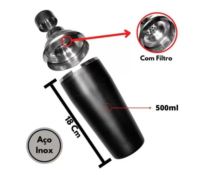 Imagem de Coqueteleira Profissional Aço Inox Noir Preto Fosco 500ml