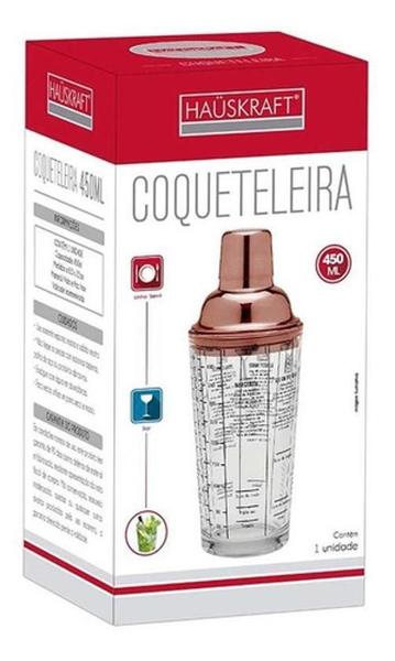 Coqueteleira Vidro Rose Inox 450Ml Com Receitas Hauskraft Imagem de Coqueteleira Vidro Rose Inox 450Ml Com Receitas Hauskraft