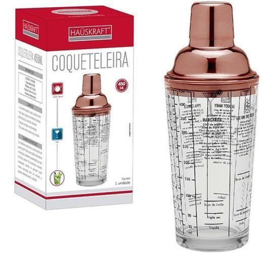 Coqueteleira Vidro Rose Inox 450Ml Com Receitas Hauskraft Imagem de Coqueteleira Vidro Rose Inox 450Ml Com Receitas Hauskraft