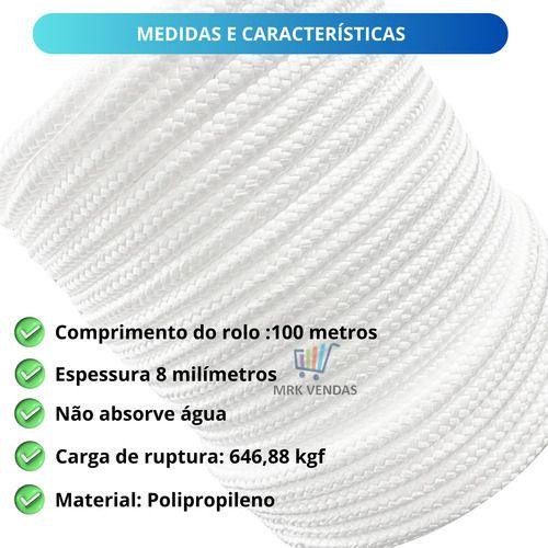 Imagem de Corda 8mm 100m Polipropileno Trançada 100% Virgem Multiuso Amarração Forte Resistente Acampamento 