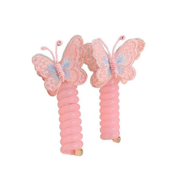 Corda de Cabelo Infantil com Borboleta Bordada - Elástica e Espiral Imagem de Corda de Cabelo Infantil com Borboleta Bordada - Elástica e Espiral
