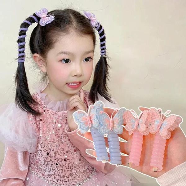 Corda de Cabelo Infantil com Borboleta Bordada - Elástica e Espiral Imagem de Corda de Cabelo Infantil com Borboleta Bordada - Elástica e Espiral