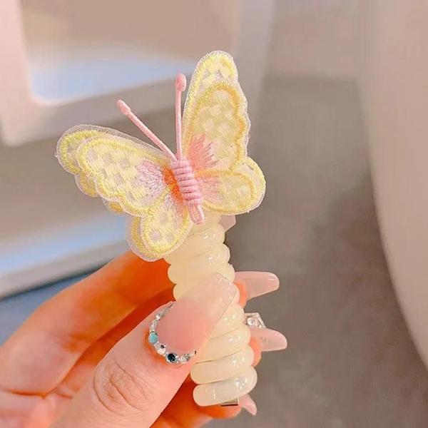 Corda de Cabelo Infantil com Borboleta Bordada - Elástica e Espiral Imagem de Corda de Cabelo Infantil com Borboleta Bordada - Elástica e Espiral