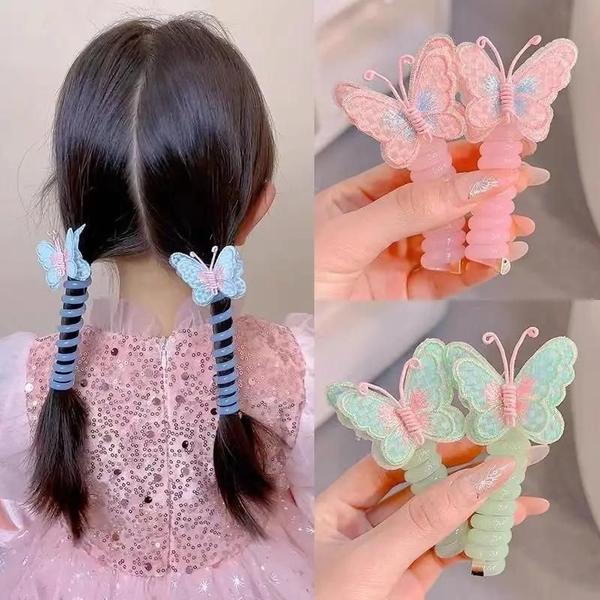 Corda de Cabelo Infantil com Borboleta Bordada - Elástica e Espiral Imagem de Corda de Cabelo Infantil com Borboleta Bordada - Elástica e Espiral