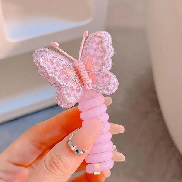 Corda de Cabelo Infantil com Borboleta Bordada - Elástica e Espiral Imagem de Corda de Cabelo Infantil com Borboleta Bordada - Elástica e Espiral