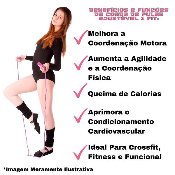 Imagem de Corda de Pular Ajustável Exercício Funcional Fitness Funcional Rosa PVC