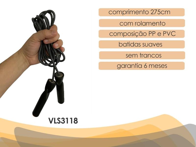 Imagem de Corda de Pular Com Rolamento Profissional Vollo VLS3118 275cm Em PVC