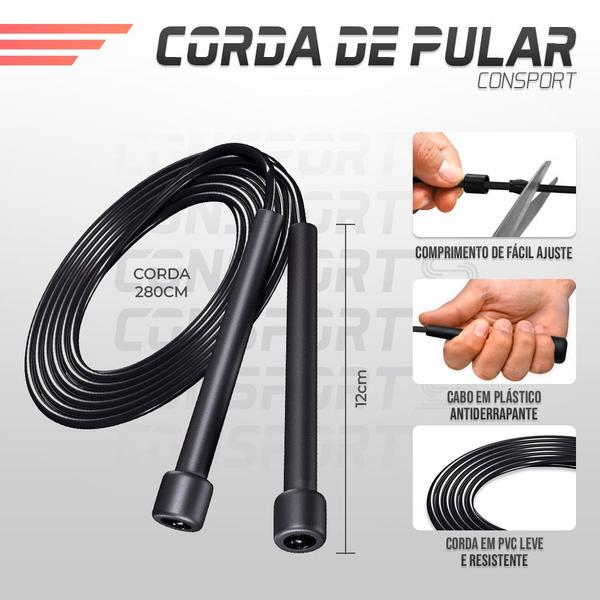 Imagem de Corda de Pular Tamanho Ajustável em PVC - Corda de Saltos Para Treino Funcional - Exercícios - Academia - Treino Em Casa