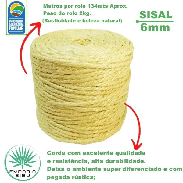 Imagem de Corda De Sisal 220 Metros 6mm Artesanato Arranhador Gatos