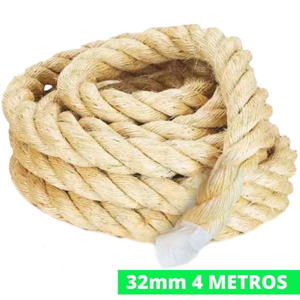 Imagem de Corda De Sisal 32mm 4 Metros Reforçada Naval Decoração Exercício Funcional Escalada