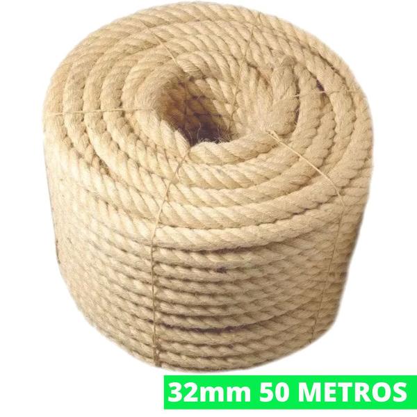 Imagem de Corda De Sisal 32mm Rolo 50 Metros Reforçada Naval Decoração Exercício Funcional Academia  Escalada Amarração